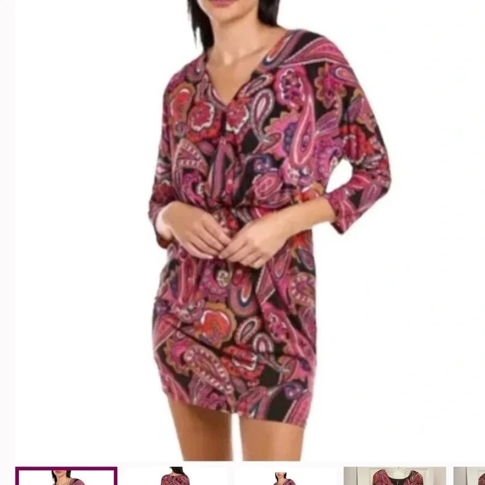 Trina By Trina Turk Birch Mini Dress Women's 3/4 Sleeve Strech paisley sz S NWT